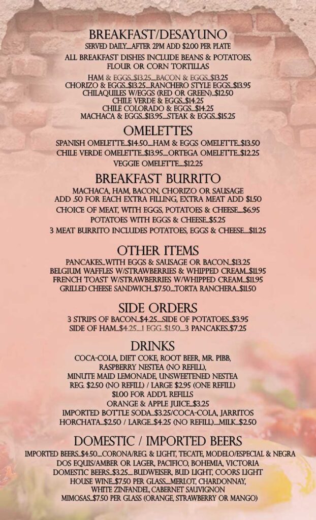 Ranchero menu breakfast