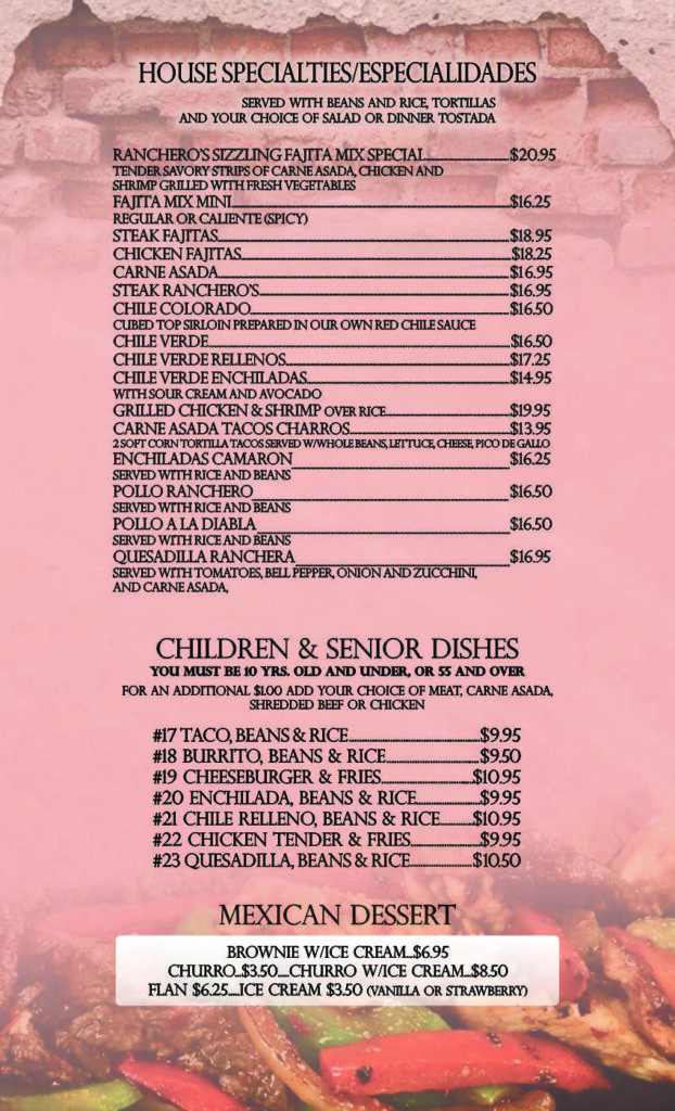 Ranchero menu specials